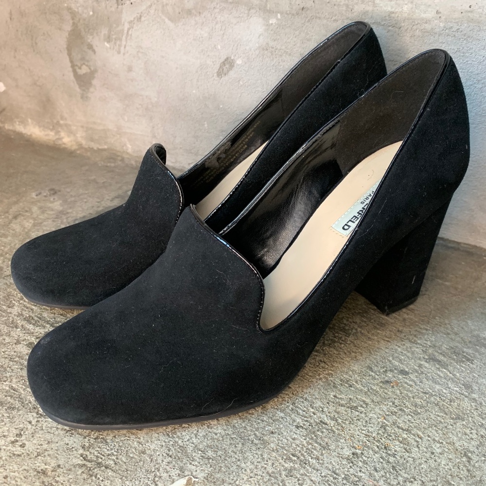 Karl Lagerfeld Black Block Heel with Gold Accent